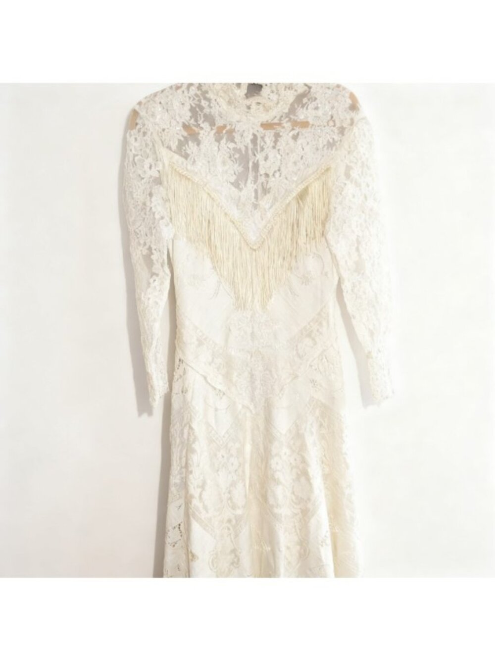 Vintage Martin McCrea Western Wedding Dress | Victorian Lace Fringe | 28" Waist